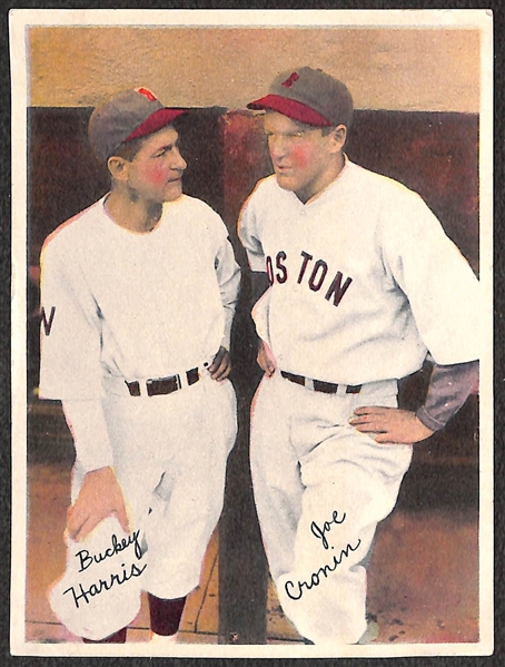 Lot of (2) 1936 R312 Goudey Color Pastel Premiums w/ Red Sox (Joe Cronin/Bucky Harris) and Detroit Tigers (Goose Goslin, Pete Fox, Jo Jo White)